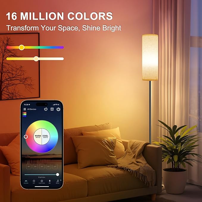 Frideko 2 Pack Floor Lamps for Living Room, Dimmable Colors Temperature & Brightness, Modern Floor Lamp with Remote, Tall Standing Lamps for Living Room Bedroom Office, Beige Shade 9W RGB Bulb