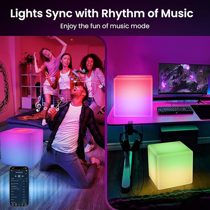 LOFTEK 12-inch Smart Cube Lights: RGBW+IC 16 Million Colors Changing LED Furniture Night Light with APP, Music Sync & Timer Floor Lamp for Living Room Bedroom Game Atmosphere (Corded Electric)