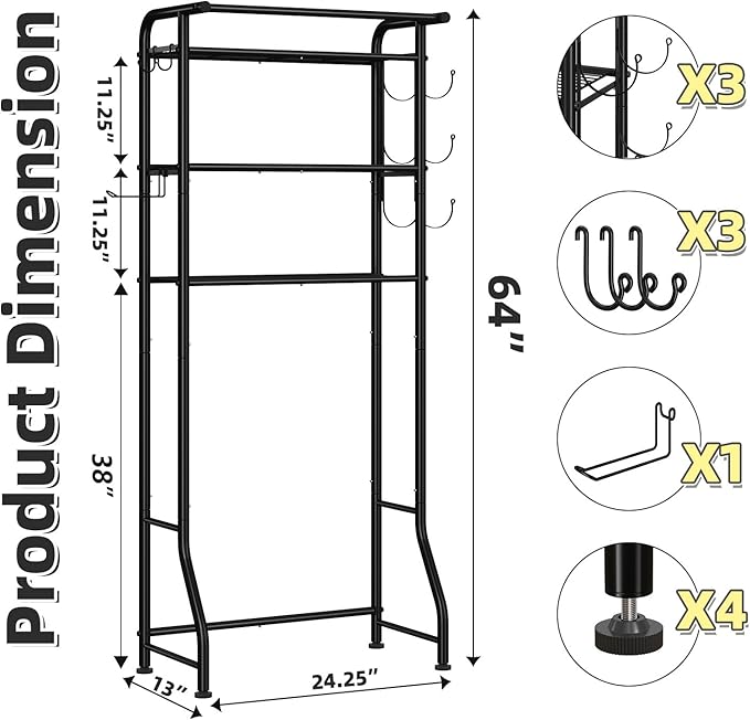 Simple Trending 3 Tier Over The Toilet Rack, Shelf Bathroom, Bathroom Stand Organizer Space Saver, Black