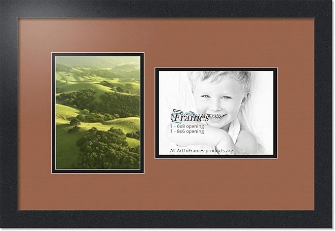 ArtToFrames Collage Photo Frame Double Mat with 2 - 6x8 Openings and Satin Black Frame