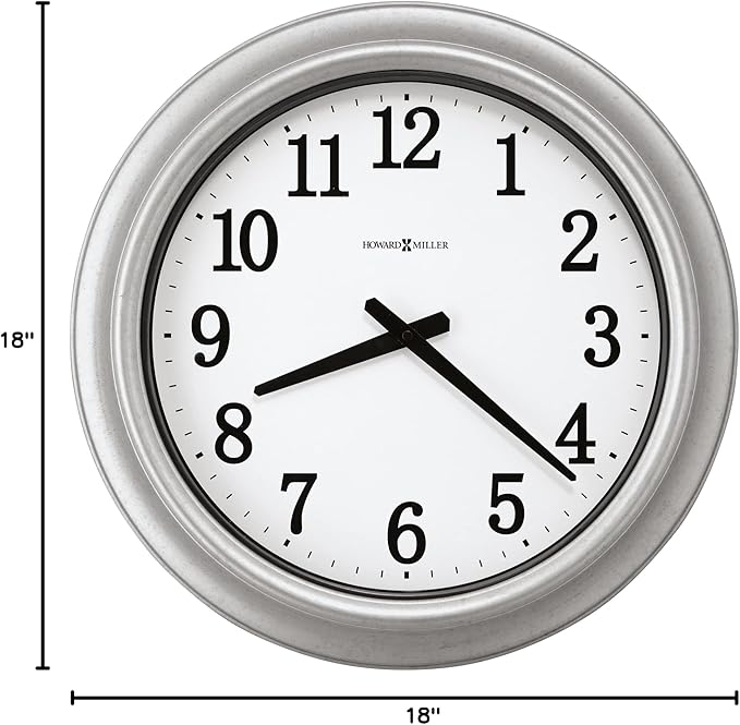 Howard Miller Stratton Metal Wall Clock – Indoor Outdoor Decorative Quartz Battery Operated Clock with Glass Cover Modern Design Galvanized Steel & Black Numerals for Elegant Office & Home Decor