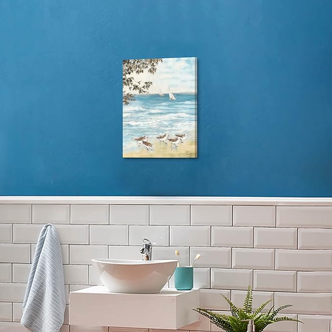 ARTISTIC PATH Ocean Abstract Artwork Coastal Picture: Sea Birds Graphic Art Print on Canvas Wall Art for Bedroom(11" W x 16" H, Multi-Sized)