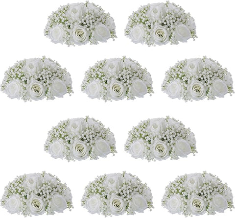 NUPTIO Babys Breath Artificial Flowers: 10 Pcs 8.6 inch Diameter White Rose Ball Fake Arrangement Bouquet for Wedding Centerpiece Event Party Tables Decorations