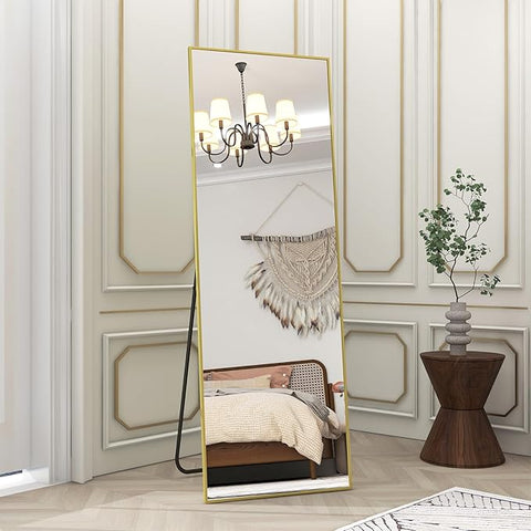 BEAUTYPEAK Gold Full Length Mirror, 58"x18" Standing Hanging or Leaning Against Wall Floor Mirrors Body Dressing Wall-Mounted for Living Room, Bedroom with Aluminum Alloy Thin Frame