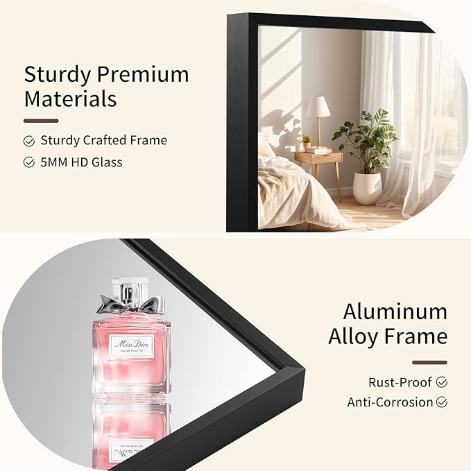 Matte Black Mirror, 24x36 Inch Aluminum Framed Rectangle Mirror, Anti-Rust, Tempered Glass, Square Corner Wall Mirror for Over Sink, Vanity, Bedroom, Entryway, Horizontal/Vertical