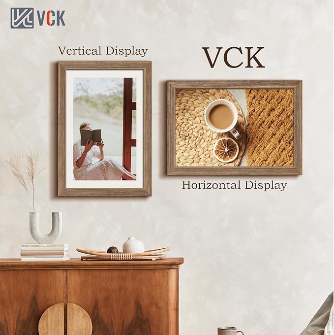 VCK 12x18 Frame 5 Pack - Brown Walnut, Natural Textured Solid Wood Poster Picture Frame, Wall Gallery Frame