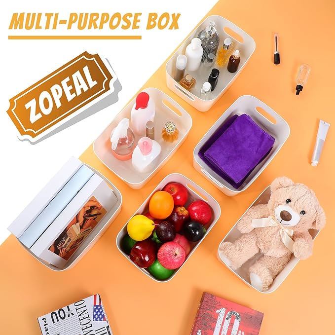 Zopeal Plastic Storage Bins 10 Pcs White Pantry Organizer Bins Small Baskets Storage Containers for Home Kitchen (12 x 8 x 5 Inches)