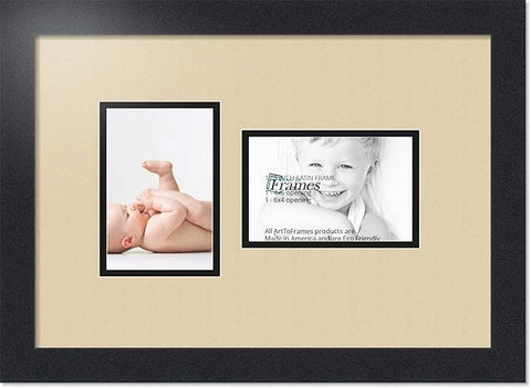 ArtToFrames Collage Photo Frame Double Mat with 2 - 4x6 Openings and Satin Black Frame