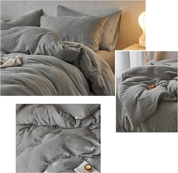 VM VOUGEMARKET Muslin Duvet Cover King Size,Breathable Linen Like Guaze Textured Bedding Comforter Cover Set 3 Pieces Minimalist Duvet Cover with 2 Pillowcases, 104"x90",Grey