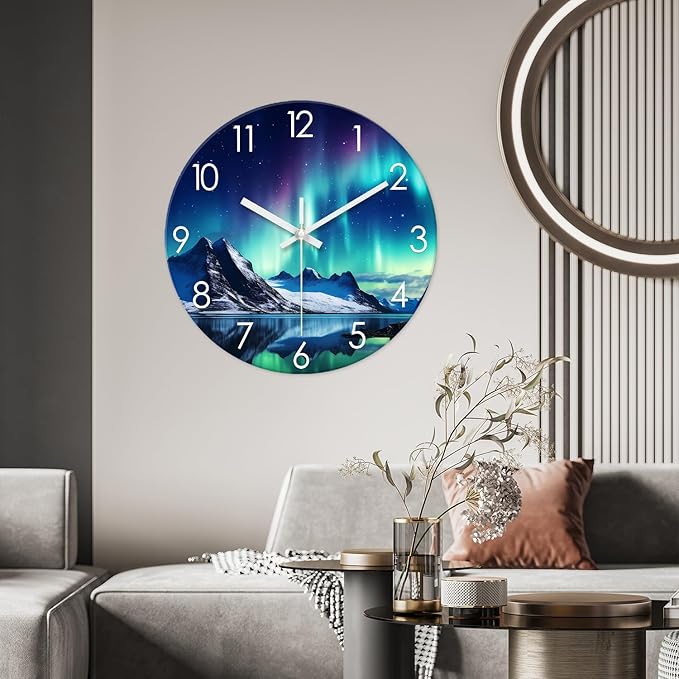 XNM Extra Large Wall Clocks for Living Room Decor 24 Inch Glass Teal Analog Clock Battery Operated Silent Wall Clock Modern