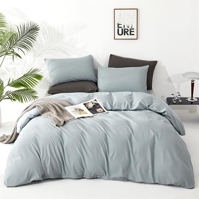 CLOTHKNOW Light Blue Queen Comforter Set 3Pcs Blue Bedding Comforter Sets Soft Women Grils Queen Comforter with 2 x Pillow Cases