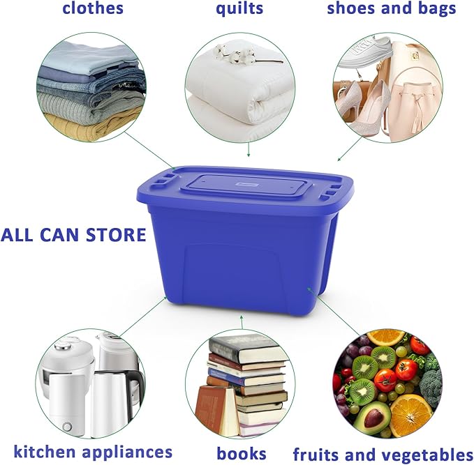 Storage Totes with Lids - Made in USA 18-Gallon (72-Quart) 4-Pack storage bins with lids plastic storage containers large storage boxes for Organizer Blue/Blue