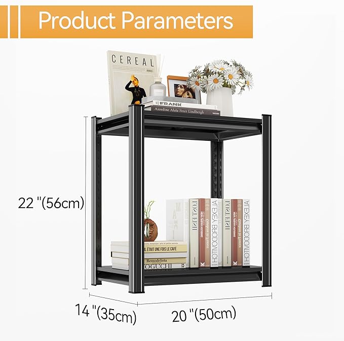 Tall Bookshelf with Open Shelves, Metal Office Book Shelf, Adjustable Organizer Bookcase, Standing Storage Organizer Shelf for Living Room (20" W*14" D*22" H)