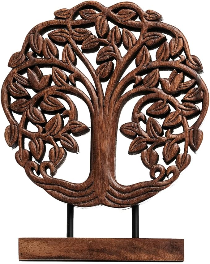 Decozen Solid Wood Tree of Life Sculpture - Home Decor, Living Room, Boho, Shelf, Coffee Table, Centerpiece Table Decorations, Mantle, Dining Table Centerpiece, Bathroom Shelf, Entryway, Farmhouse