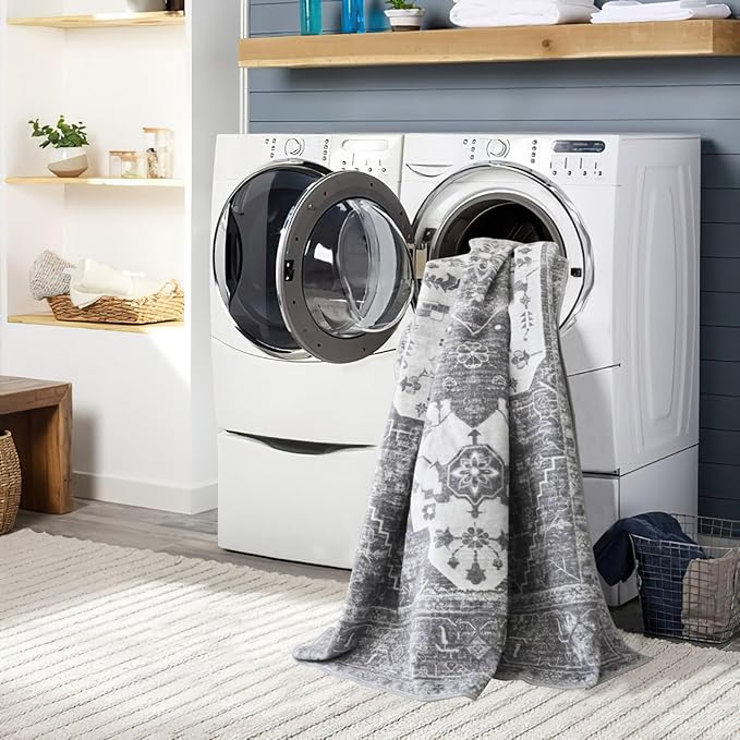 vivorug Runner Rug 2'x8' Vintage Washable Non-Slip Runners for Hallways Kitchen Entryway Laundry Room Carpet Hallway Runner Grey Floral
