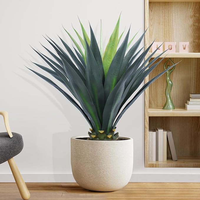 3ft Artificial Agave Plant, 38 Inch Tall Faux Agave Plants in Black Pot, Fake Floor Plant Outdoor Indoor for Front Porch Patio Home Office Door Step Hotel Desert Style Decor 2PCS