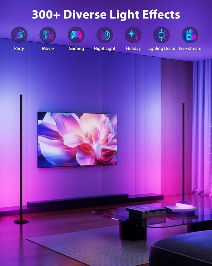 2PCS RGB Floor Lamp, Bluetooth APP and Remote Control 65" Smart Modern Standing Lamp Music Sync 16 Million DIY Colors Changing LED Floor Lamp with Heavy Base