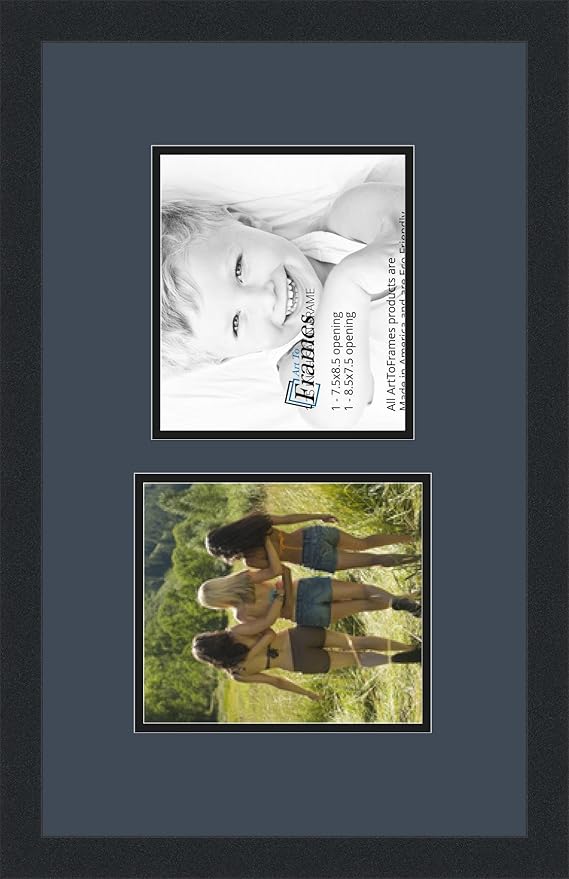 ArtToFrames Collage Photo Frame Double Mat with 2 - 7.5x8.5 Openings and Satin Black Frame