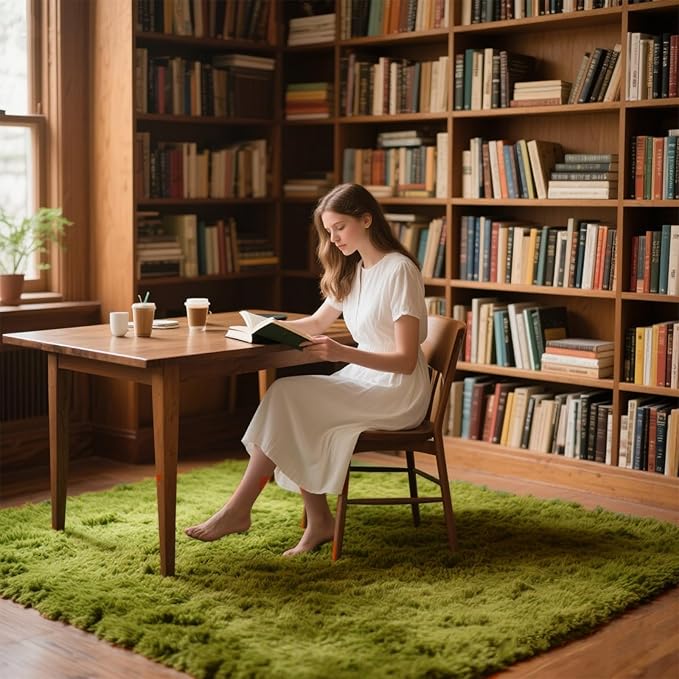 Green Grass Area Rugs for Bedroom Living Room, 6x9 Fluffy Fuzzy Shaggy Carpet for Kids Playroom Nursery Room, Thick Soft Plush Mat for Kids Baby Boys Teen Dorm Home Decor Aesthetic