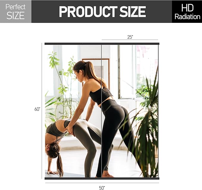 Home Gym Mirror for Wall,Mirror Full Length,60x25x2PCS,Glass Frameless Body Large Mirror for Home Gym,Workout,Bedroom,Garage