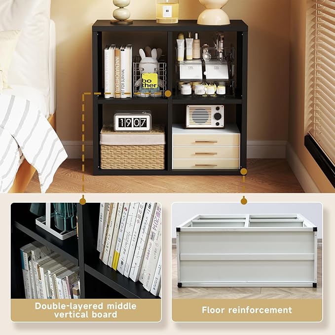 4 Cube Storage Organizer, Cubicle Open Back Decorative Book Shelf, 2-Tier Space Saving Storage Bookcase, Metal Display Shelf for Living Room,Office,Closet