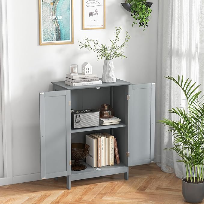 GLACER Bathroom Floor Cabinet, Wooden Storage Cabinet with Double Doors, Suitable for Bathroom, Living Room, Entryway, 23.5 x 14 x 34 inches (Grey)