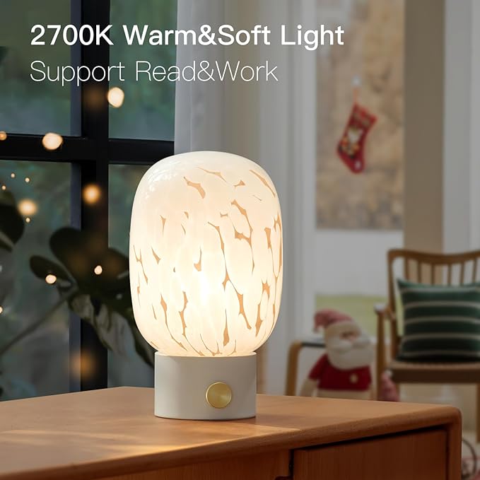 ONEWISH Table Lamp for Bedroom Nightstand,Bedside Lamp Translucent Glass Stepless Dimmable,Vintage Glass Lamp Murano Aesthetic Home Decor with Bulb for Living Room Kitchen Mother's Day