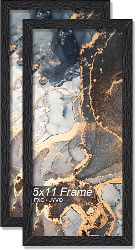 Engineered Wood 5x11 Picture Frame Set of 2, Black Frame for 5 x 11 Inch Picture Poster Photo, Light Weight 5 by 11 Frame with Wood-grain for Wall - 2 Pack/Black/5"x11"