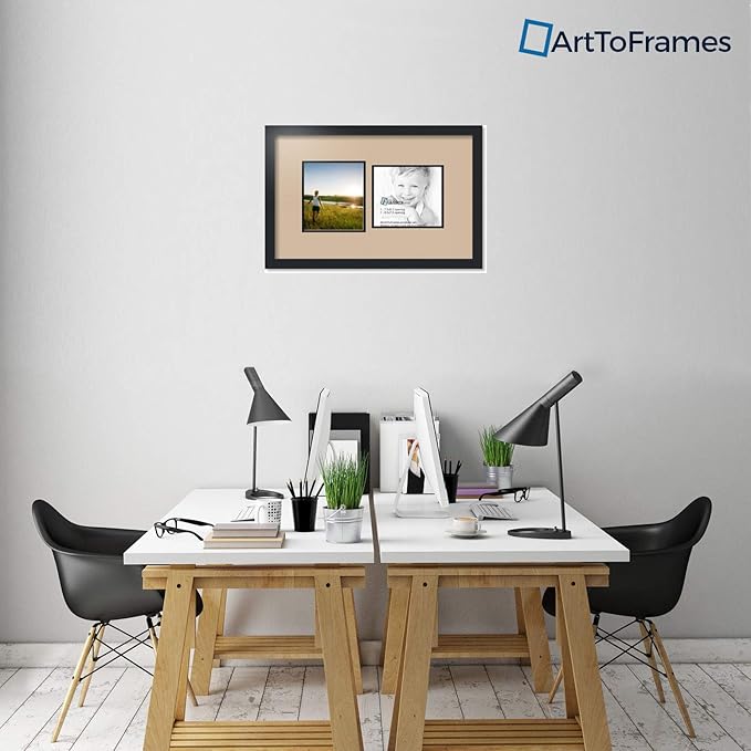 ArtToFrames Collage Photo Frame Double Mat with 2 - 7.5x8.5 Openings and Satin Black Frame