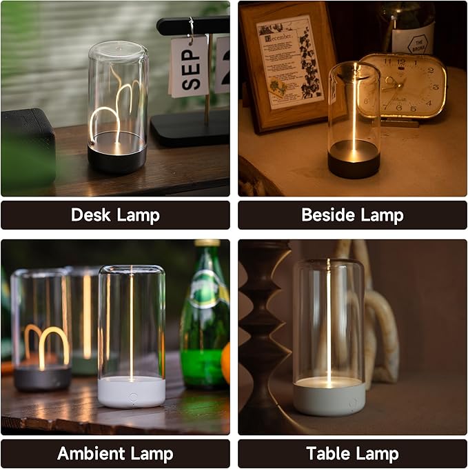 Mini Minimalist Table Lamp Cordless LED Desk Lamp Rechargeable Modern Night Lights Portable Nightstand Lamps Unique Ambient Light Mood Lighting for Bedroom, Beside 2 Packs (Gray+White)