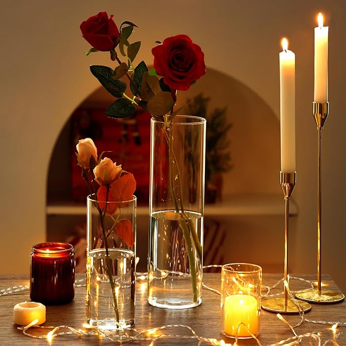 Fixwal 12pcs Clear Glass Cylinder Vases, 4, 8, 12 Inch Tall Cylinder Vases for Centerpieces, Glass Flower Vase Floating Candle Holder Vase for Table Shelf, Party, Wedding, Home Decor