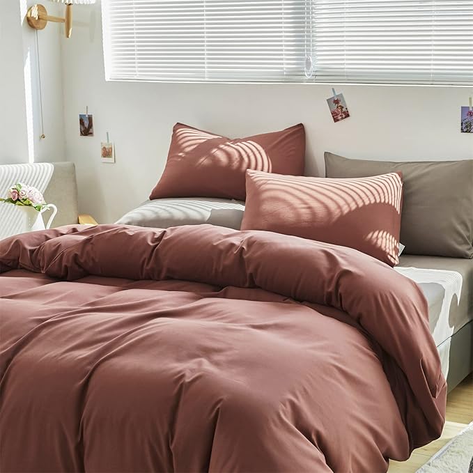 Cottonight Brick Red Comforter Queen Bedding Set - Full Solid Modern Blackish Red Blanket Quilts Soft Simple Breathable Comforter for Women & Men