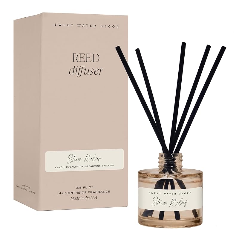 Sweet Water Decor Citrus Calm Reed Diffuser – Room Decor Aesthetic with Long-Lasting Premium Fragrance of Lemon, Orange, Eucalyptus, Parsley, Lavender, and Sage for 4 Months – Ideal for Home Decor