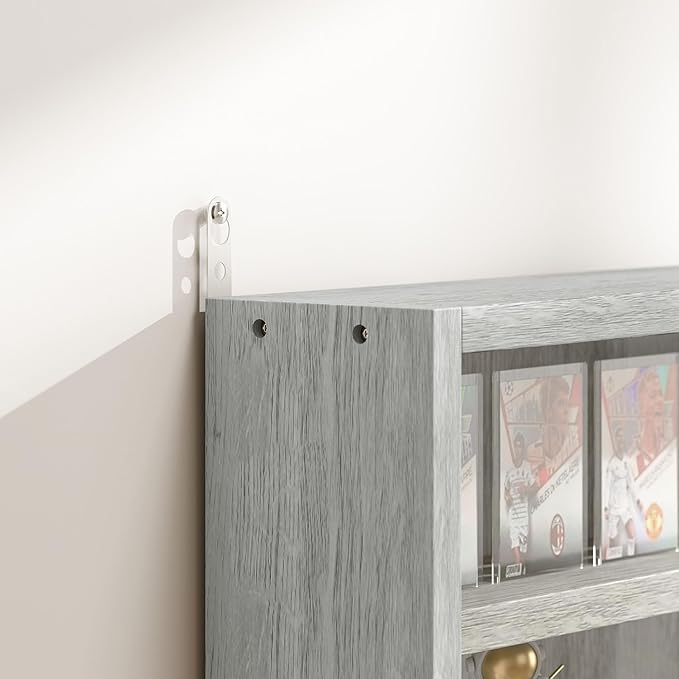 HOMCOM 5-Tier Display Cabinet, Glass Door Cabinet with Adjustable Shelves, Wall-Mounted Display Case for Playroom, Bedroom, Gray