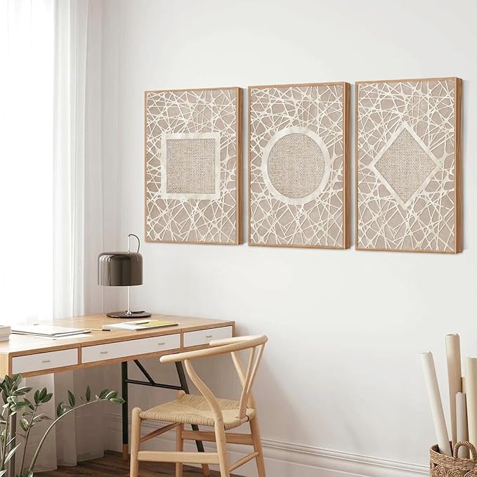Large Boho Neutral Geometric Framed Canvas Wall Art,Modern Circle Square and Rhombus Wall Decor,Minimalist Shapes Artwork,Abstract Mid Century Art Print For Living Room,Bedroom,Office-24"x36"x3