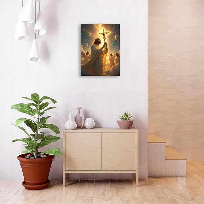 Christian Wall Art Print, Religious Scripture Biblical Decor, Faith-Based Inspirational Landscape with Cross, Digital Printed Canvas Poster for Church, Home Chapel, Prayer Room Decor