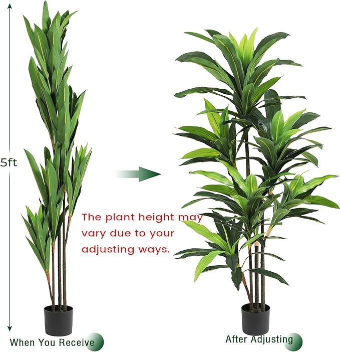 VIAGDO Dracaena Silk Plant Artificial 5ft Faux House Plants Evergreen Dracaena Marginata Fake Yucca Palm Trees in Pot Realistic Dragon Tree for Living Room Home Office Decor Indoor Outdoor
