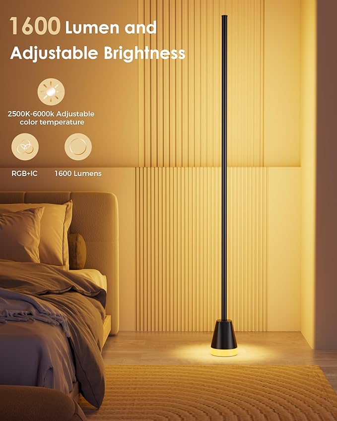Smart RGB Corner Floor Lamp, 60 Inch 172 LEDs Bright Standing Lamps for Bedroom with APP and Remote, Modern Floor Lamp with Music Sync and 16 Million Colors Changing Ambient Lighting for Living Room