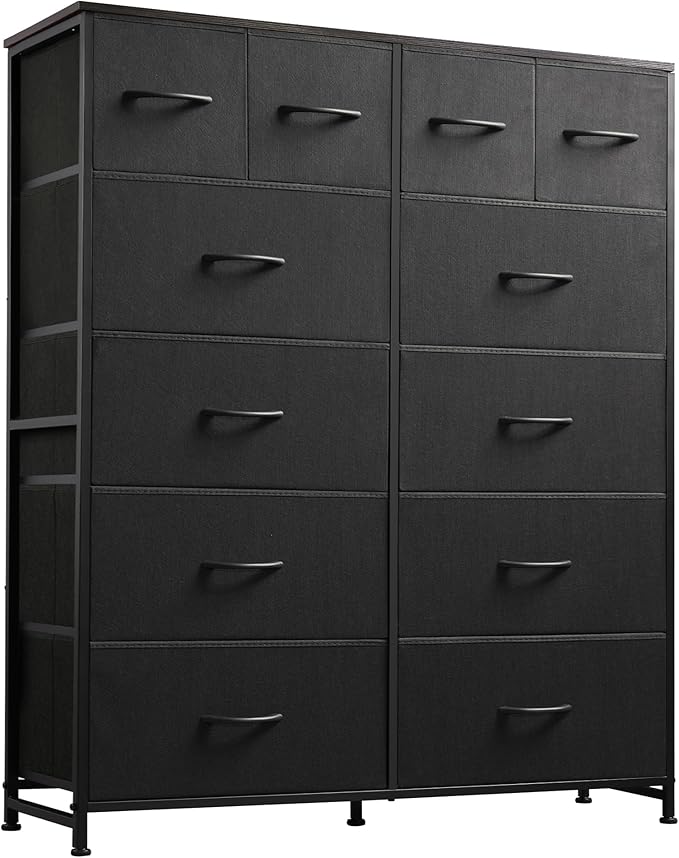 WLIVE Storage Organizer Unit with 12 Fabric Bins, Storage Drawers Organizer with Steel Frame, Tall Storage Tower Organizaton for Living Room, Hallway, Office, Charcoal Black