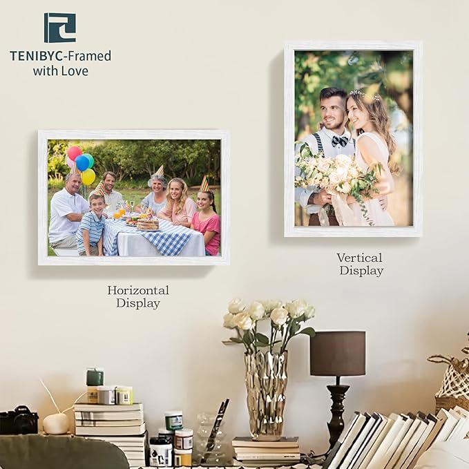 13x19 Picture Frame 4 Pack, Textured White Wood & HD Tempered Glass, Gallery Poster Frame - Vertical & Horizontal Wall Hanging