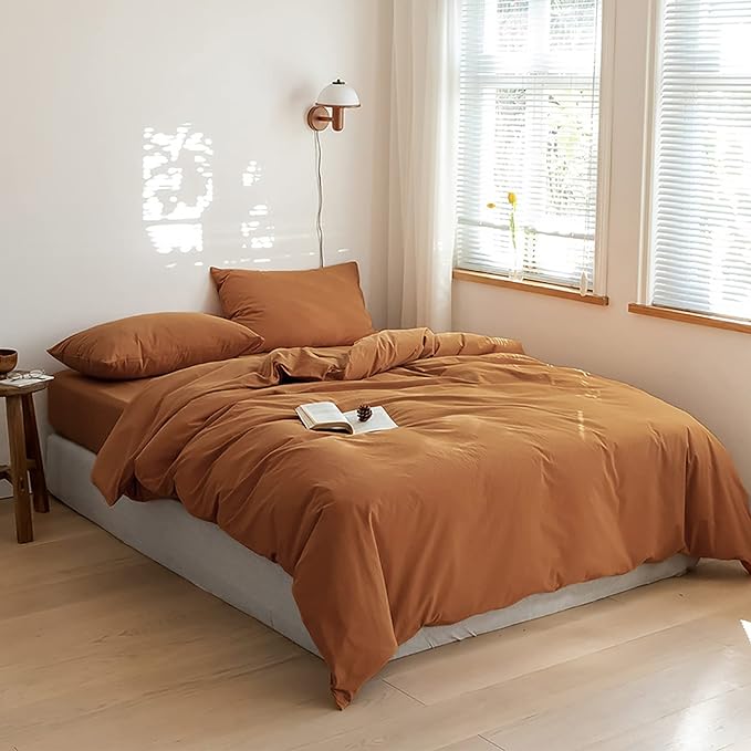 Luxlovery Pumpkin Color Comforter Set Queen Rust Comforter Bedding Set Full Burnt Orange Caramel Soft Blanket Quilts Pumpkin Brown Terracotta Comforter with 2 Pillowcases