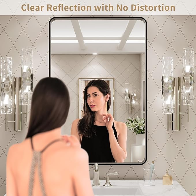 LOAAO 20X28 Inch Black Metal Framed Bathroom Mirror for Wall, Matte Black Bathroom Vanity Mirror Farmhouse, Anti-Rust, Hangs Horizontally or Vertically