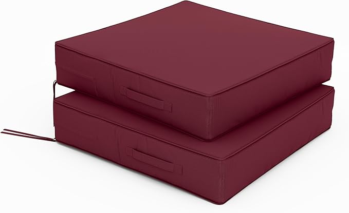 Patio Chair Cushions 24 X 24 X 5 Inch Waterproof Outdoor Seat Cushions for Patio Furniture, Outdoor Sofa Couch Pads with Ties & Handle, Set of 2, Burgundy
