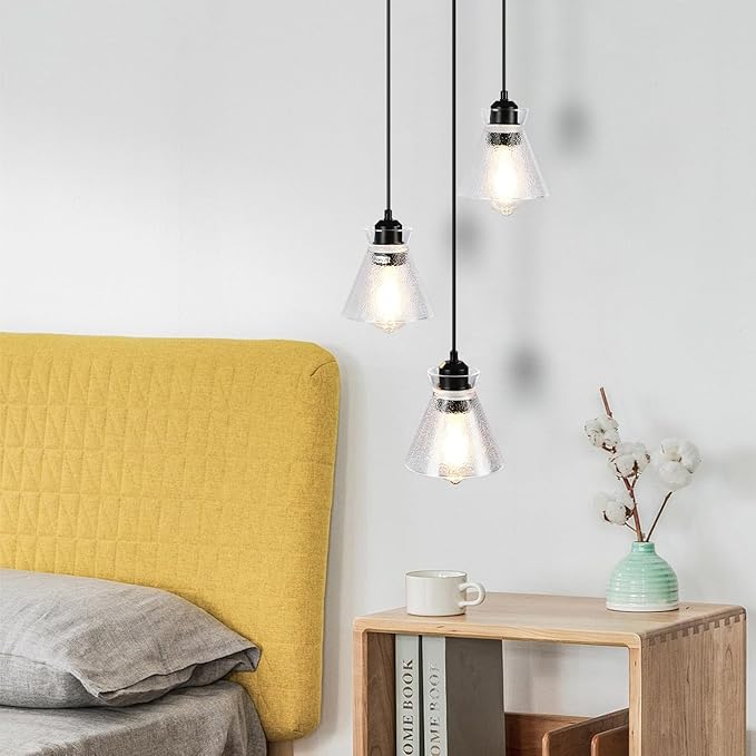 Industrial Farmhouse Hanging Pendant Lighting for Kitchen Island Black Brushed Glass Pendant Light Linear Chandelier Farmhouse Hanging Light Fixtures