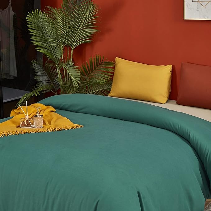 Luxlovery Emerald Green Comforter Set King Dark Green Bedding Comforter Set Solid Modern Forest Green Blanket Quilts Cotton Soft Breathable Comforter 1 Green+1 Caramel Pillowcases
