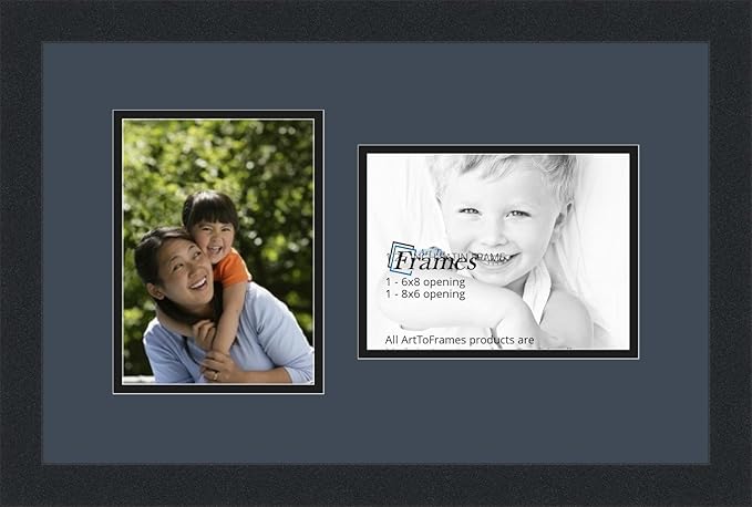 Art to Frames Double-Multimat-775-586/89-FRBW26079 Collage Photo Frame Double Mat with 2 - 6x8 Openings and Satin Black Frame