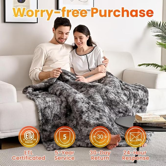WOOMER Electric Heated Throw Blanket 50"x 60", Reversible Super Cozy Faux Fur&Sherpa, Fast Heating,4 Heating Levels & 4H Auto Off, Machine Washable, Overheat Protection, Gift