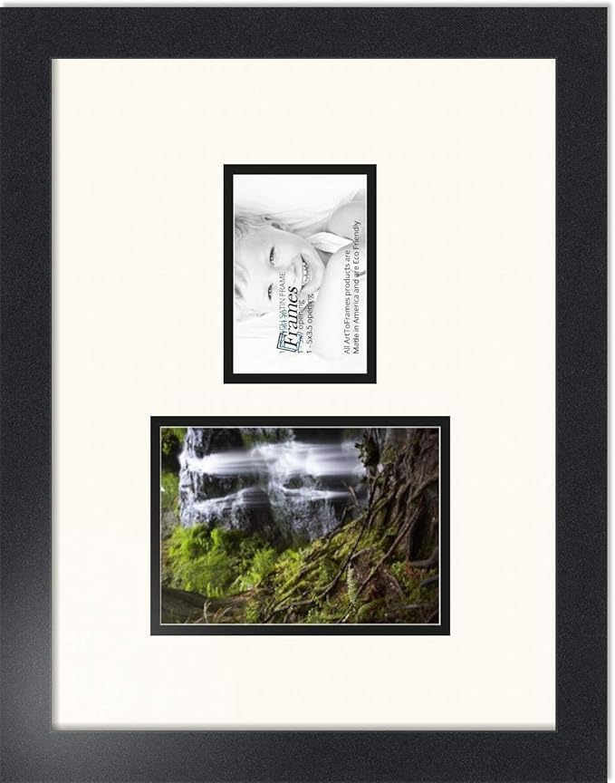 ArtToFrames Collage Photo Frame Double Mat with 1 - 3.5x5, 5x7 Openings and Satin Black Frame