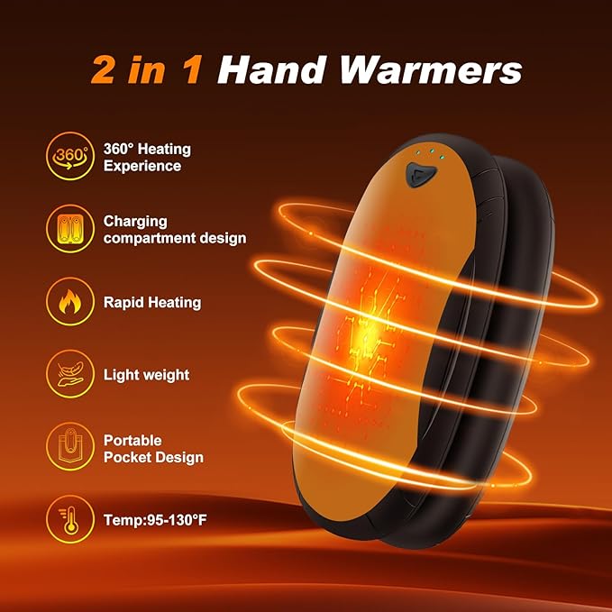 Hand Warmers 2 Pack with 10000mAh Charging Box,Portable Pocket Heater,24Hrs Long Safe Heat,Outdoor, Travel, Golf, Hunting, Camping,Gifts for Men Women