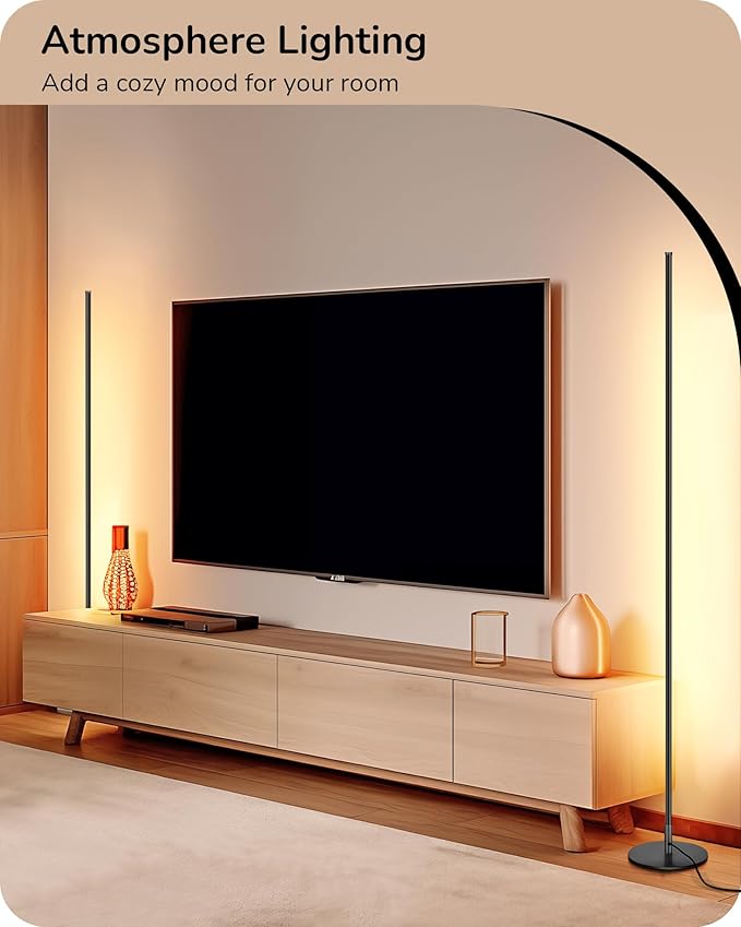 EDISHINE LED Corner Floor Lamp with Remote, 57.5" Minimalist Dimmable Corner Light, Tall Floor Lamps for Living Room, Bedroom, Office, 3000K Warm White Light (Black)